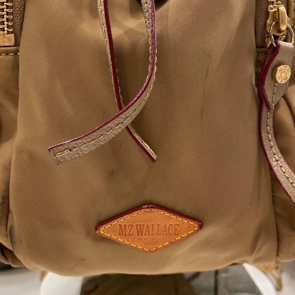 MZ Wallace Leather Trimmed Nylon Shoulder Bag, Tan/Burgandy-Edged GUC - Picture 10 of 17